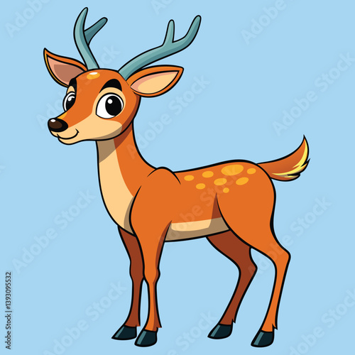 Cute Cartoon Deer with Antlers, Forest Animal Illustration