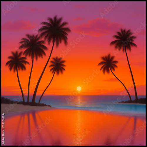 tropical sunset: palm trees and ocean glow