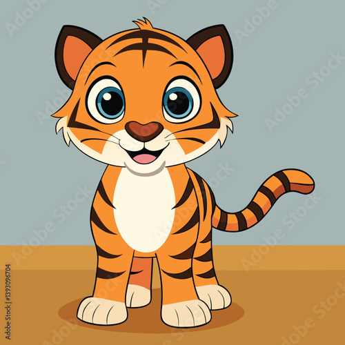 Cute Cartoon Tiger Character with Big Eyes and Orange Fur