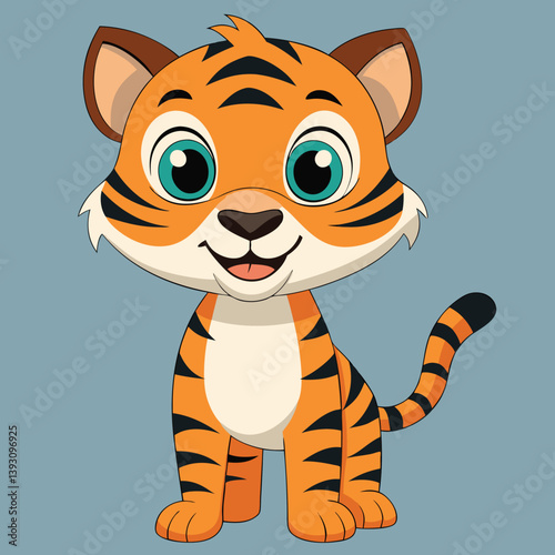 Cute Cartoon Tiger Character with Big Eyes and Orange Fur