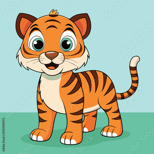 Cute Cartoon Tiger Character with Big Eyes and Orange Fur