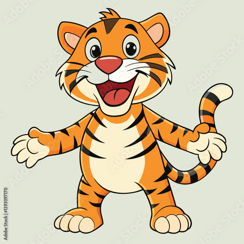 Cute Cartoon Tiger, Friendly Tiger Character with Stripes and Smiling Expression