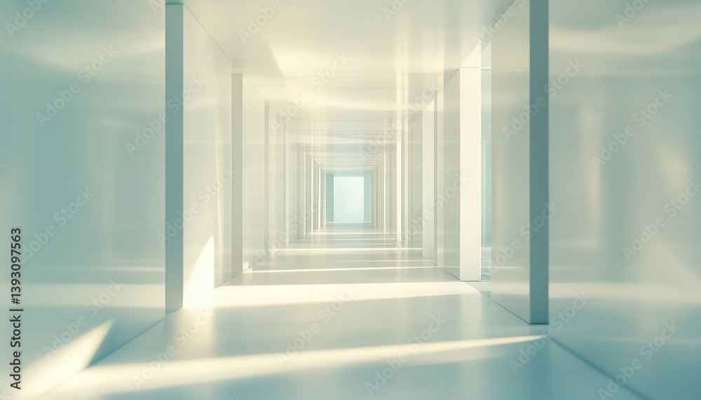 Fototapeta premium Empty White Corridor In Modern Office Building With Entrance Door Business Blur. Blurred Focus On Frame Aluminium Windows Of The Building.