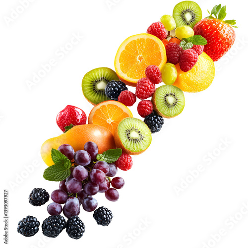 Canvastavla Colorful Fresh Fruit Medley Falling Black Background