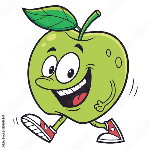 A funny happy apple cartoon character