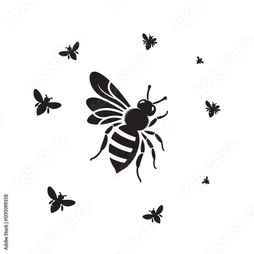 Silhouette vector design of Bee on white background 