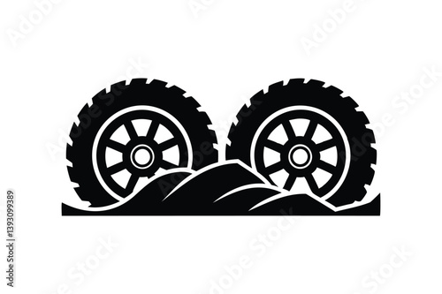 Trace of the terrain tire silhouette on white background