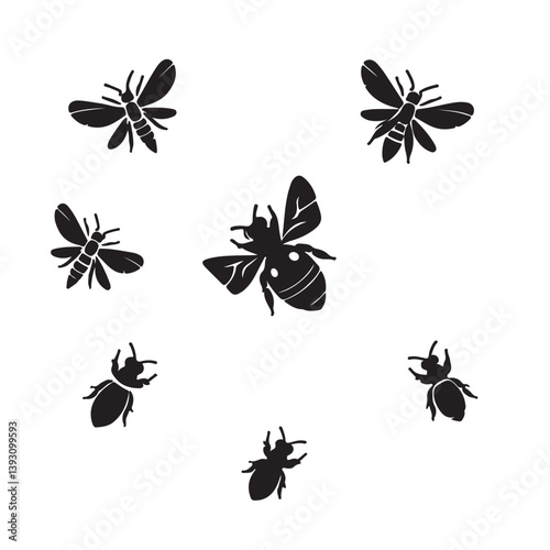 Silhouette vector design of Bee on white background 