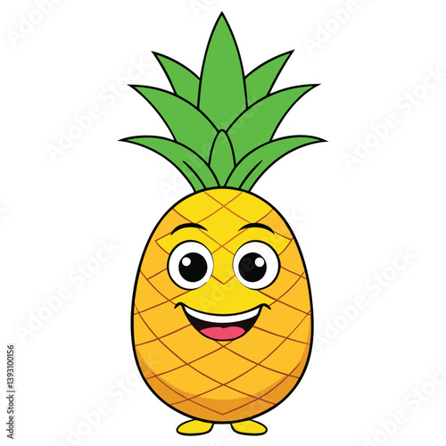 Animated Pineapple: A cheerful, illustrated pineapple with a friendly face, exuding joy and a playful personality. Its vibrant color and appealing features instantly captures attention.