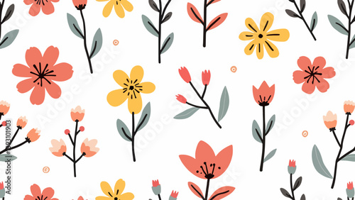 Flowers color seamless Pattern in Scandinavian 