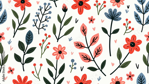 Flowers color seamless Pattern in Scandinavian 