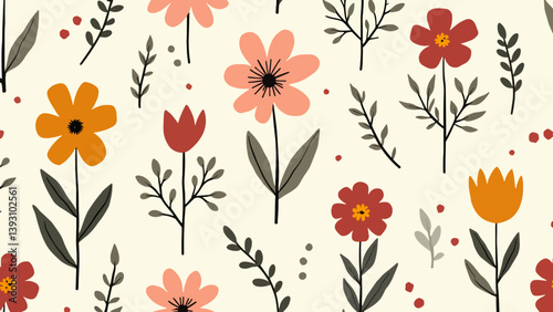 Flowers color seamless Pattern in Scandinavian 