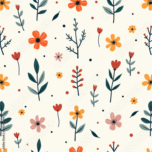 Flowers color seamless Pattern in Scandinavian 