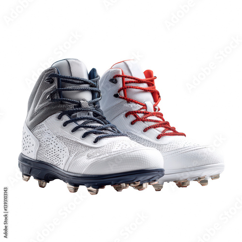 Baseball and football cleats on sports equipment photography studio setting dynamic view