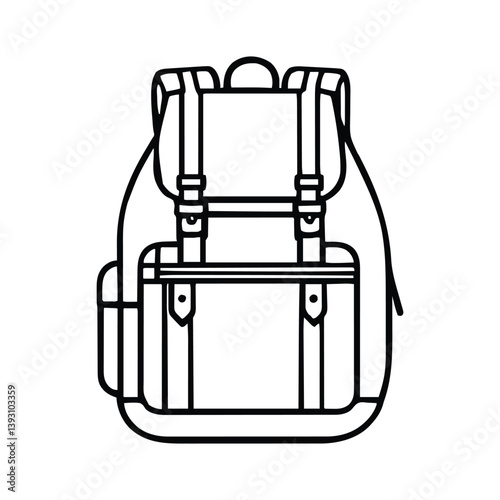 Backpack: A minimalist vector illustration of a backpack, showcasing a modern design, perfect for adventure, travel, and everyday use.