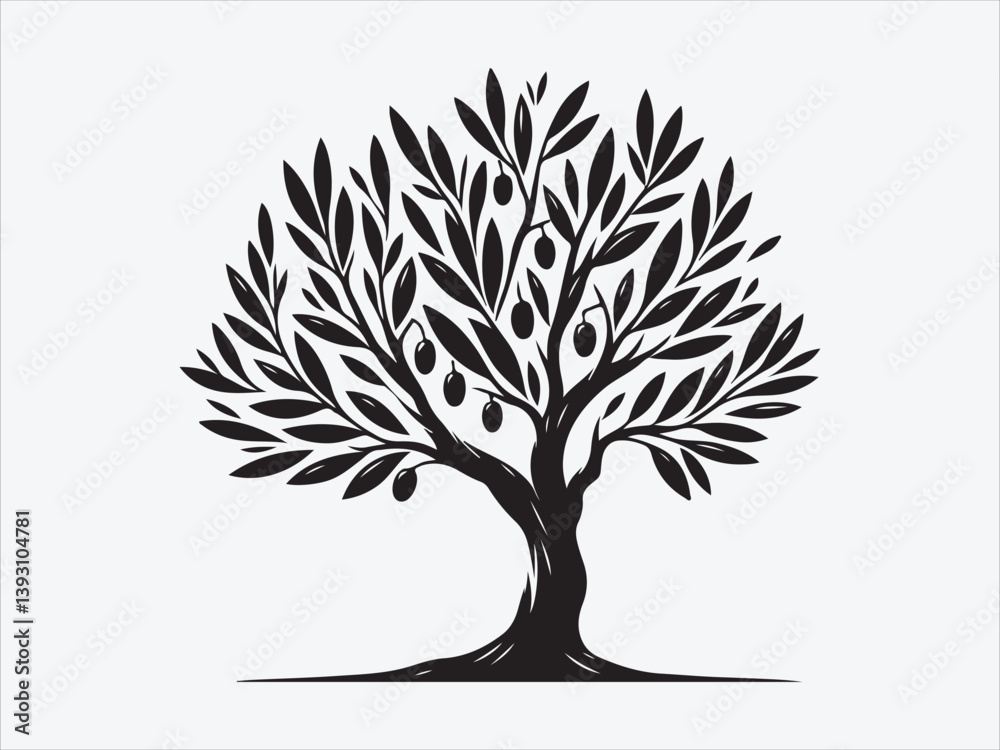 Fototapeta premium Olive Tree Stillness Silhouette with Peaceful Landscape Scene for Mediterranean Nature and Tranquil Design Themes
