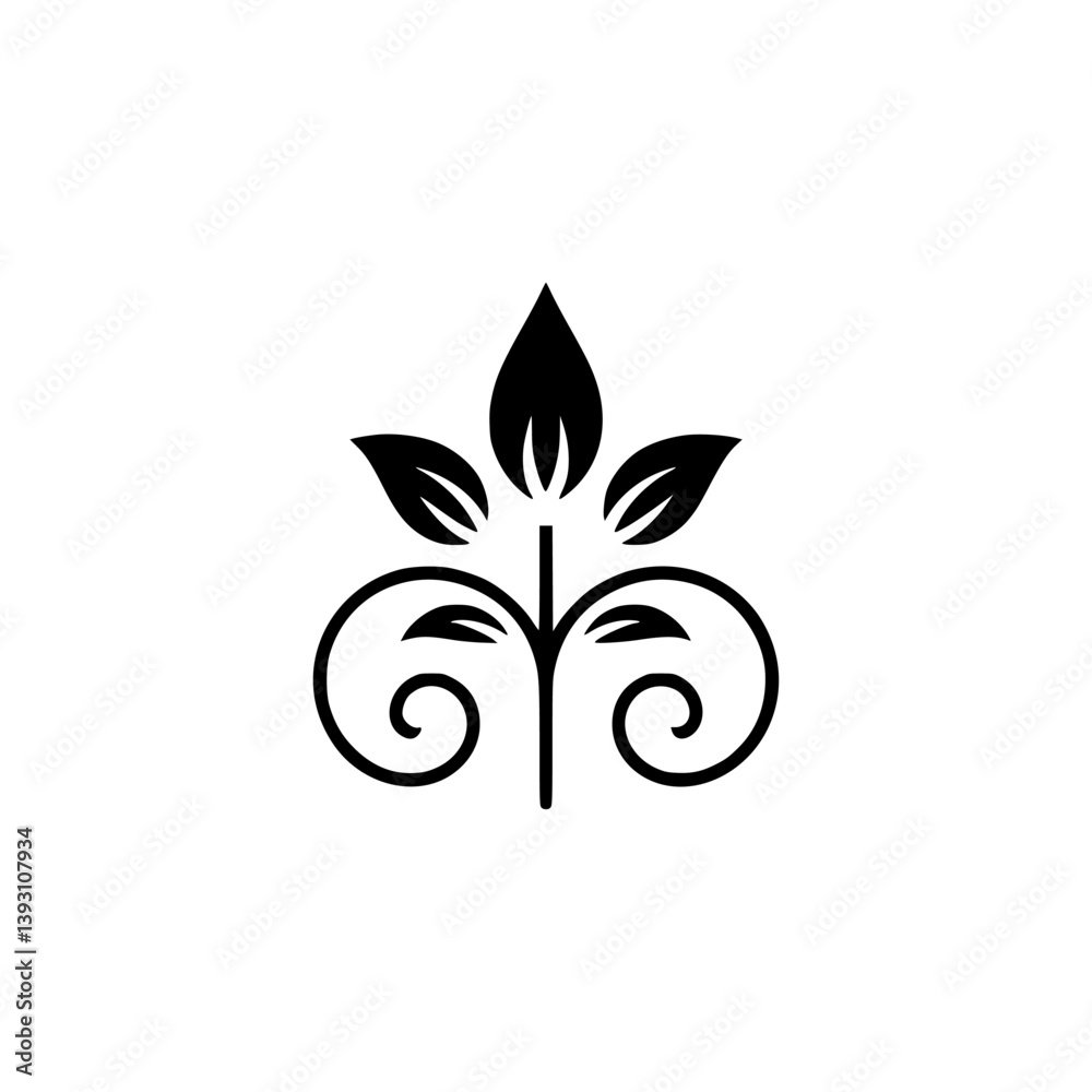 Elegant Black Leafy Branch Emblem on White Background Elegant Black Leafy Branch Emblem on White Background