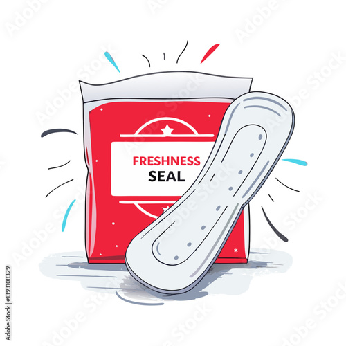ChatGPT พูดว่า:
Vector of sanitary pad with freshness seal packaging, clean and modern feminine hygiene illustration emphasizing comfort, protection, and personal care