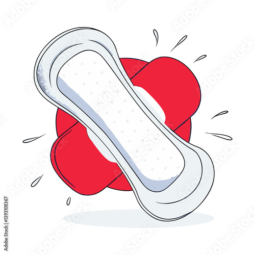 Vector of sanitary pad with red flower shape background, clean and modern feminine hygiene illustration representing menstrual health and protection