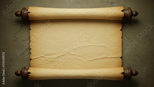 Historic Antique Paper Scroll with Wooden Rollers on Rustic Background,Wallpaper