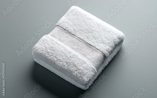 Clean White Towel on Gray Background Fresh and Soft Cotton Bath Linen for Spa and Home Use : Generative AI