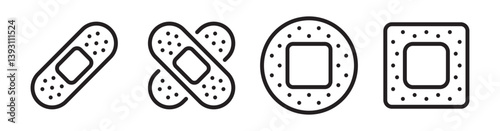 Medical patch, plaster, bandage flat outline icon vector illustration. Isolated on transparent background. Editable stroke, pixel perfect