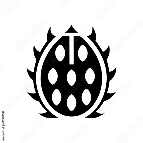 Stylized Dragon Fruit Cross Section Icon with Rounded Seeds and Spiky Outline


