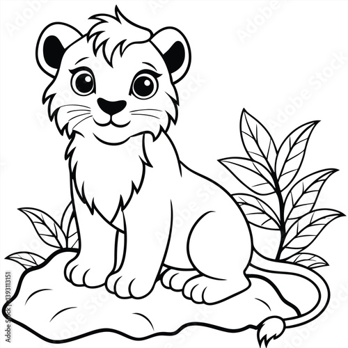 Cute  Lion baby cartoon animal vector illustration coloring page