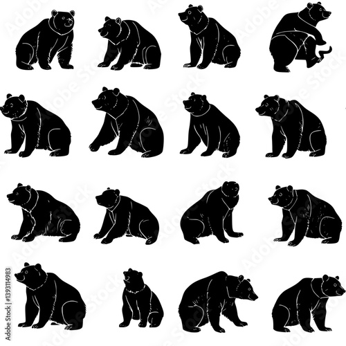 Collection of Bears pattern vector designs, Bears tiled design