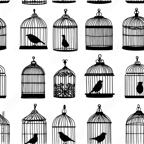 Pattern of Birdcages vector icons, Birdcages seamless pattern