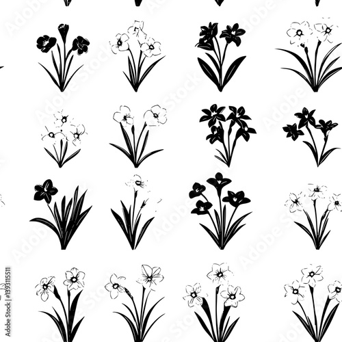 Pattern of Daffodils vector icons, Daffodils seamless pattern