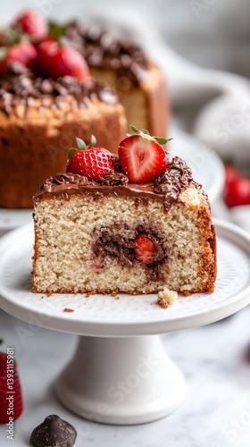 Delicious Chocolate and Strawberry Layered Cake Served on Elegant Dish