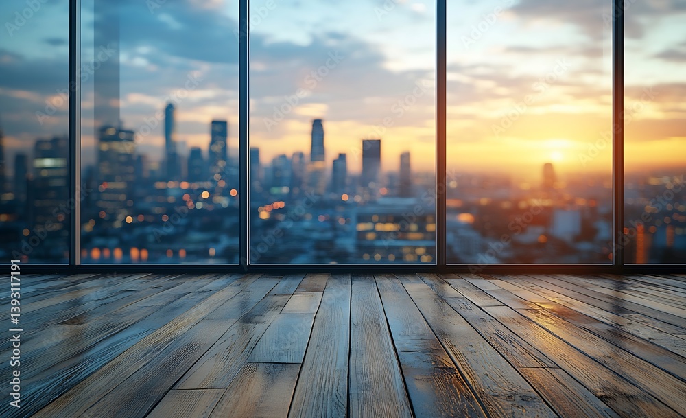 Cityscape View Through Office Window Sunset Lights Over City Skyline and Modern Wooden Floor in Elegant Office Space : Generative AI Cityscape View Through Office Window Sunset Lights Over City Skyline and Modern Wooden Floor in Elegant Office Space : Generative AI