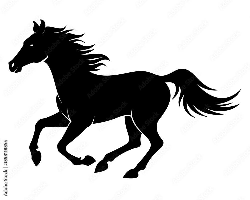 Obraz premium Running Horse Silhouette Vector & Wild Galloping Animal SVG Icon