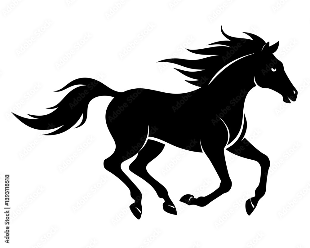 Obraz premium Running Horse Silhouette Vector & Wild Galloping Animal SVG Icon