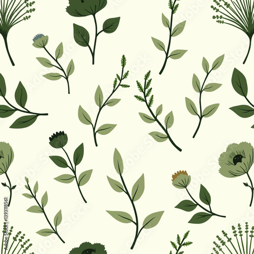 Spring Floral Seamless Pattern, abstract seamless pattern with flowers and branches, background graphic design print vector illustration, vintage colors.