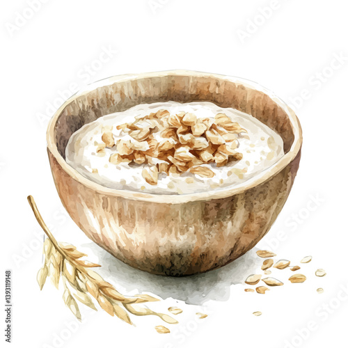 A watercolor vector illustration of porridge, isolated on a white background.

