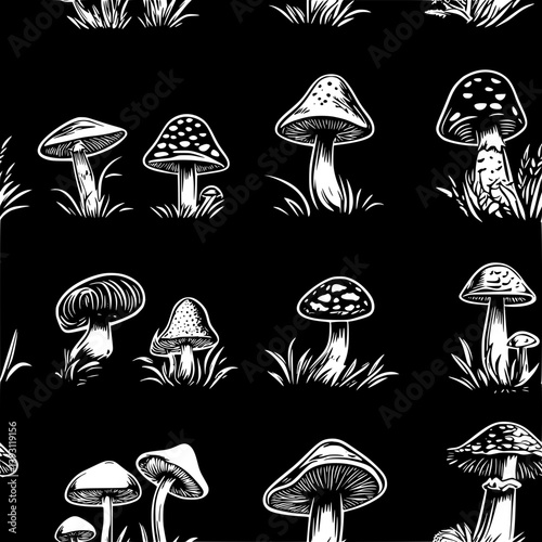 Pattern of Amanita muscarias vector icons, Amanita muscarias seamless pattern