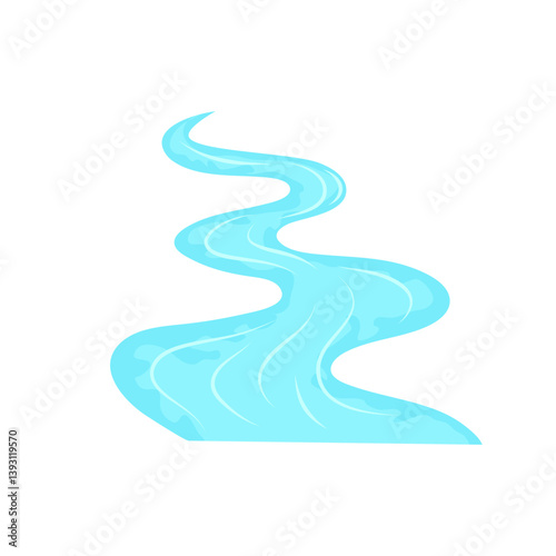 Winding blue river. Vector landscape illustration.