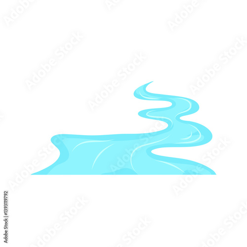 Winding blue river. Vector landscape illustration.
