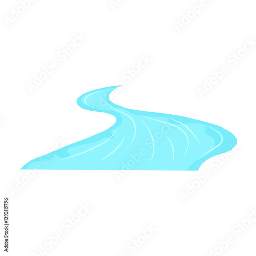 Winding blue river. Vector landscape illustration.