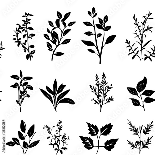 Pattern of Herbs vector icons, Herbs seamless pattern