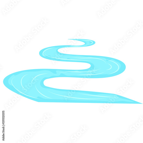 Winding blue river. Vector landscape illustration.