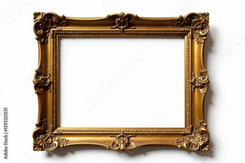 Ornate antique gold picture frame, isolated on white , gilt, decoration, oval