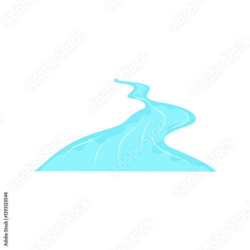 Winding blue river. Vector landscape illustration.