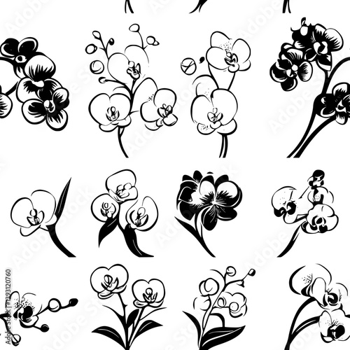 Pattern of Orchids vector icons, Orchids tiled design
