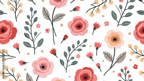 Spring Floral Seamless Pattern, abstract seamless pattern with flowers and branches, background graphic design print vector illustration, vintage colors.