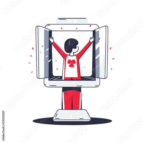 Vector of magician's illusion box with person inside, clean and playful illustration symbolizing magic tricks, performance, and entertainment