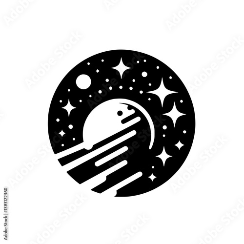 Minimalist Space Illustration: Moon, Stars, and Galactic Impact