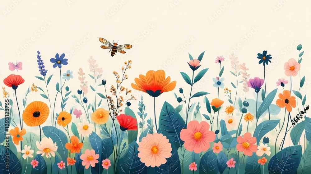 Abstract summer background with copy space for text, Botanical background in flat style with copy space for text. Abstract summer background with copy space for text, Botanical background in flat style with copy space for text.